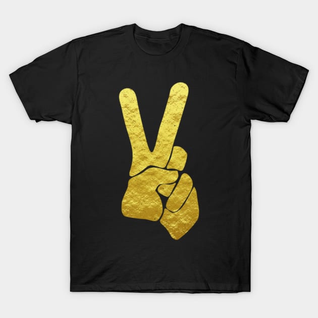 Large Peace Symbol Kindness Hand Gold Good Vibe Love Kind T-Shirt by twizzler3b